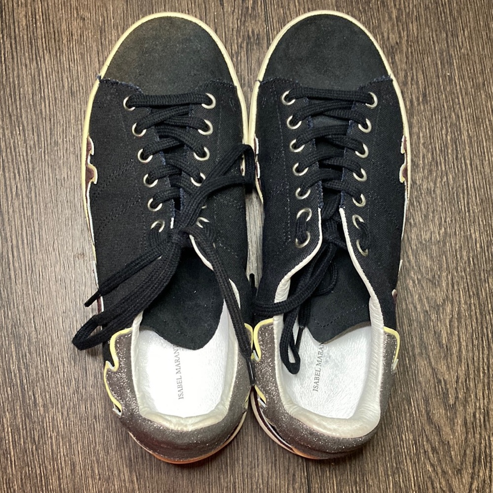 Isabel Marant Black PlumTaupe Lace Up Canvas Fashion Sneakers Size 38